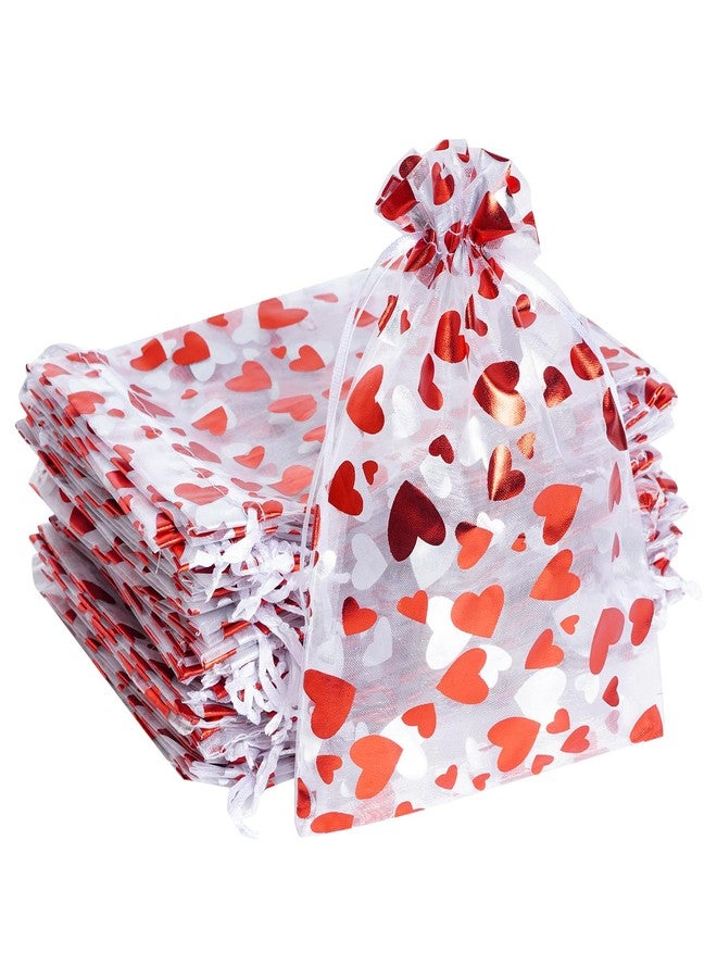 Bskifnn 50PCS Love Heart Printed Valentine Candy Bags Organza Bags Gift Jewelry Bags for Wedding Valentine's Day Mother's Day Party (Red, 5 x 7inch) - Image 1